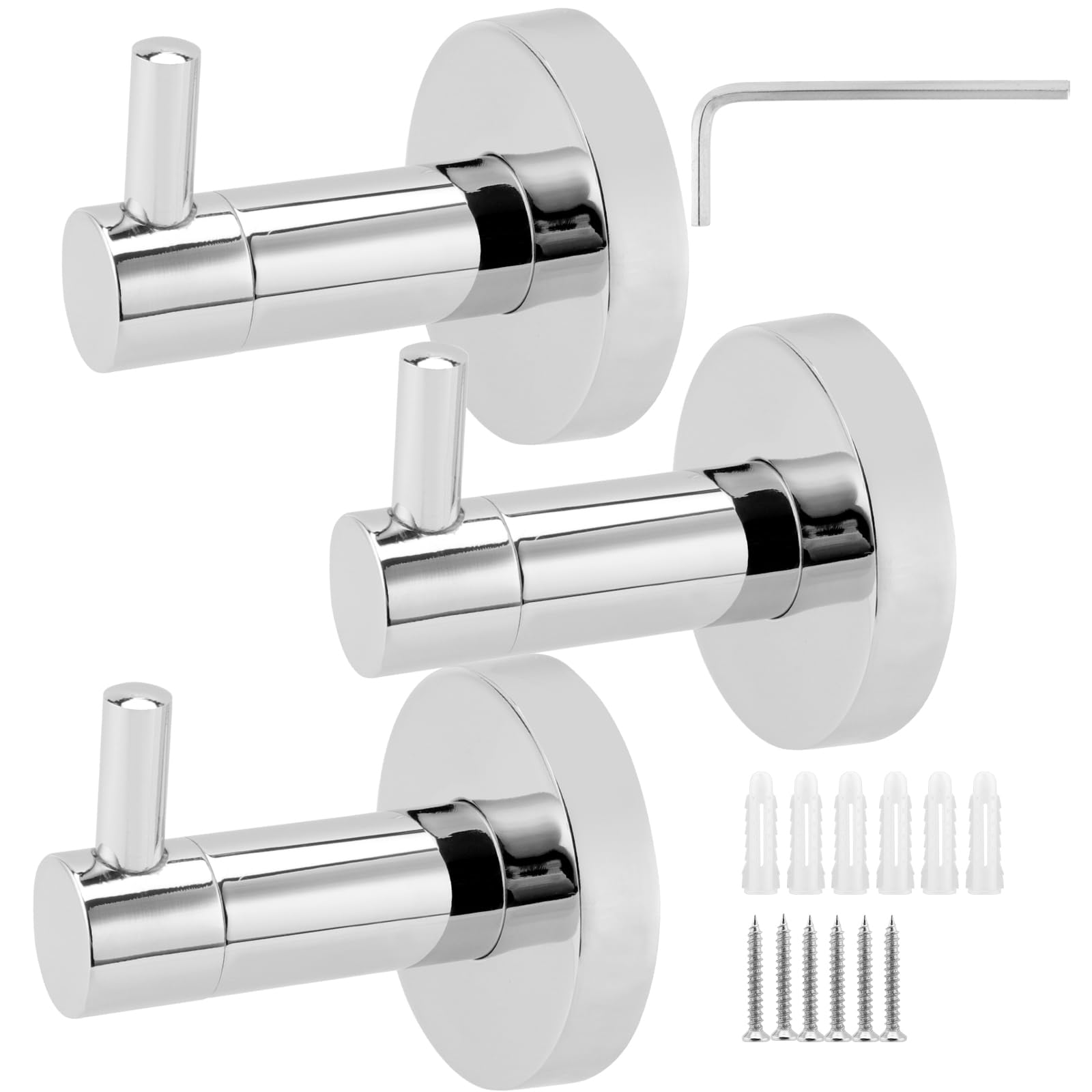 MAKTSAM 3PCS Bathroom Towel Hooks, Over 10kg Load Wall Mounted Polished Bath Towel Hooks, Metal Robe Hook for Bathroom, Kitchen,5 x 5 x 6 cm
