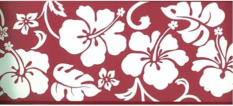 Amazon Co Jp 壁紙ボーダーdesignerハワイアンホワイトハイビスカス柄onピンク Diy 工具 ガーデン