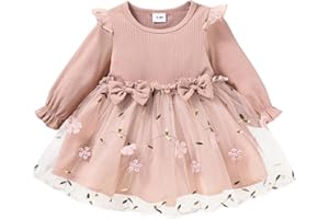 Alunsito Toddler Baby Girls Clothes Set Long Sleeve Ruffle Daisy Printed Tulle Tutu Skirt One Piece Romper Dress Fall Outfit