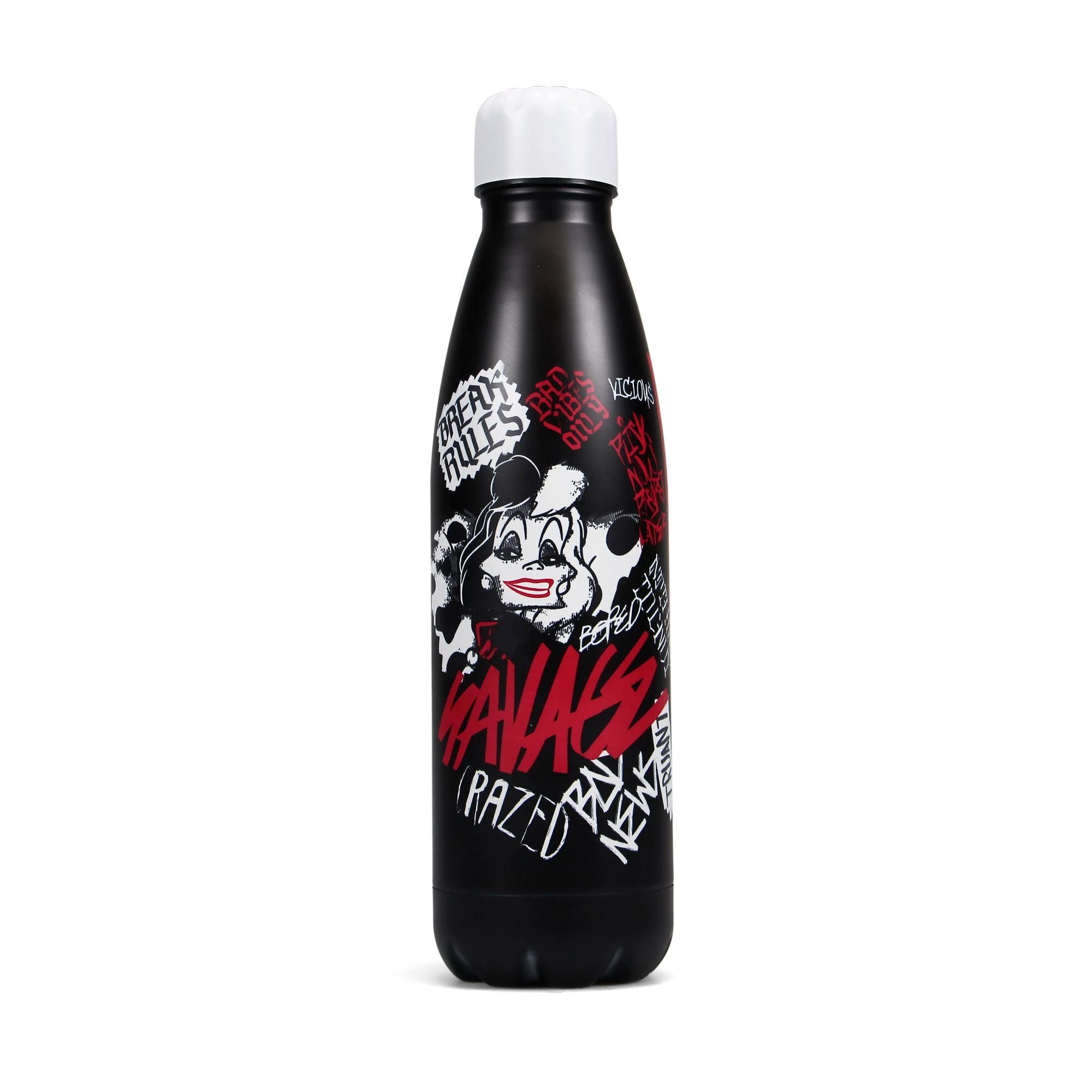 Half Moon Bay WTRBDC16 Disney Classic 101 Dalmatians Cruella Metal Water Bottle, Black, 7cm x 27cm