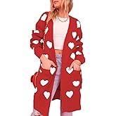Womens Long Cardigan Love Heart Open Front Sweater Long Sleeve Chunky Knit Cardigan