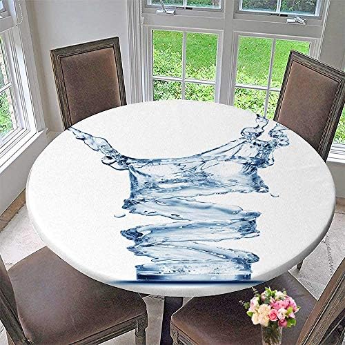 PINAFORE HOME Round Fitted Tablecloth Water Splash in Glass Isolated on White Background for All Occasions 55"-59" Round (Elastic Edge)