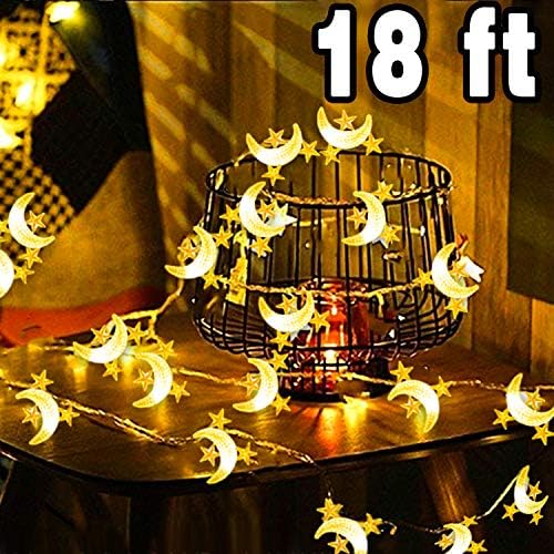 Xenzy Moon String Light, 18ft 50 LED Thanksgiving Decoration Lights Waterproof Battery Operated Outdoor Indoor LED String Light Bedroom Star Fairy String Light Party Christmas Decor, Warm White