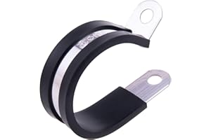 HOLYBEAR 1-1/4 Inch Stainless Steel Cable Clamp, Rubber Insulated Metal Conduit Wire Holder Strap Clips for Pipe, Tube, Hose 