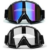 ATV Dirt Bike 2-Pack Motorcycle Motocross Goggles for Men Women MX Riding UTV Helmet Offroad Goggles UV400 Anti-Scratch Fog Dustproof for Adults Youth Kids (Color+Clear)