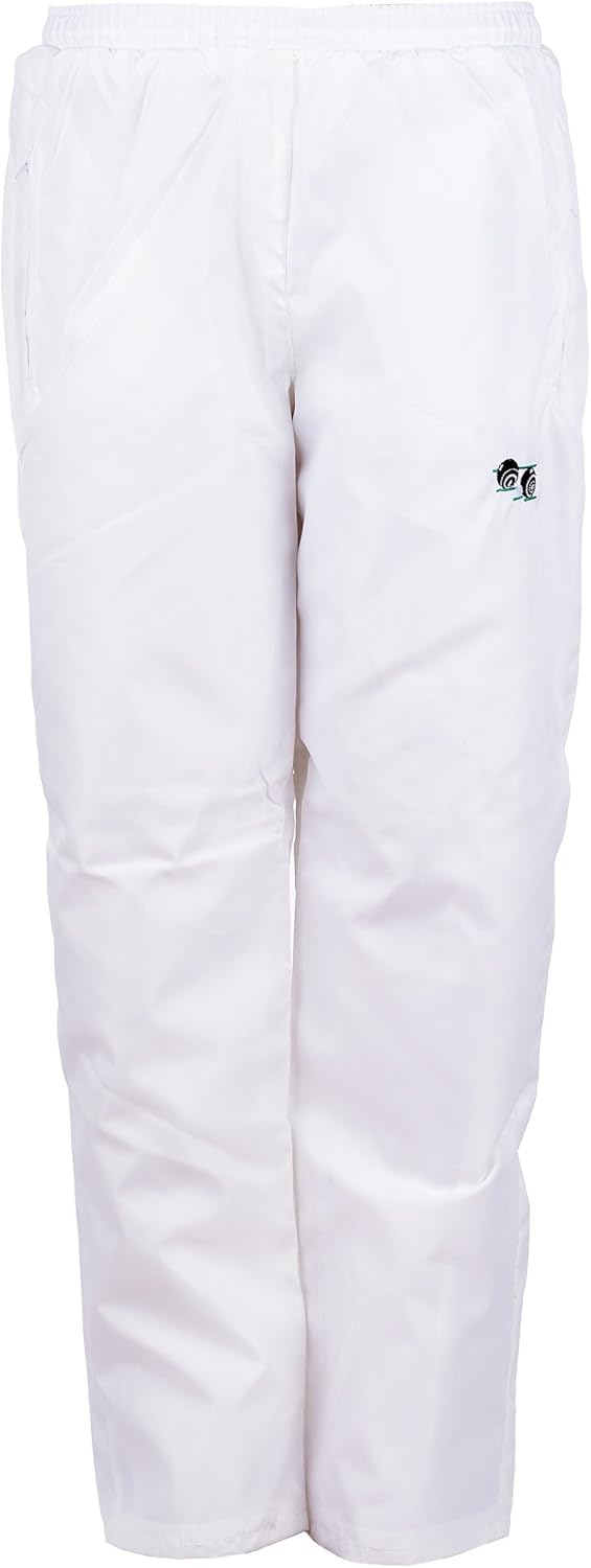 Mens Bowling Trousers White Waterproof Trouser With Embroidered Bowls