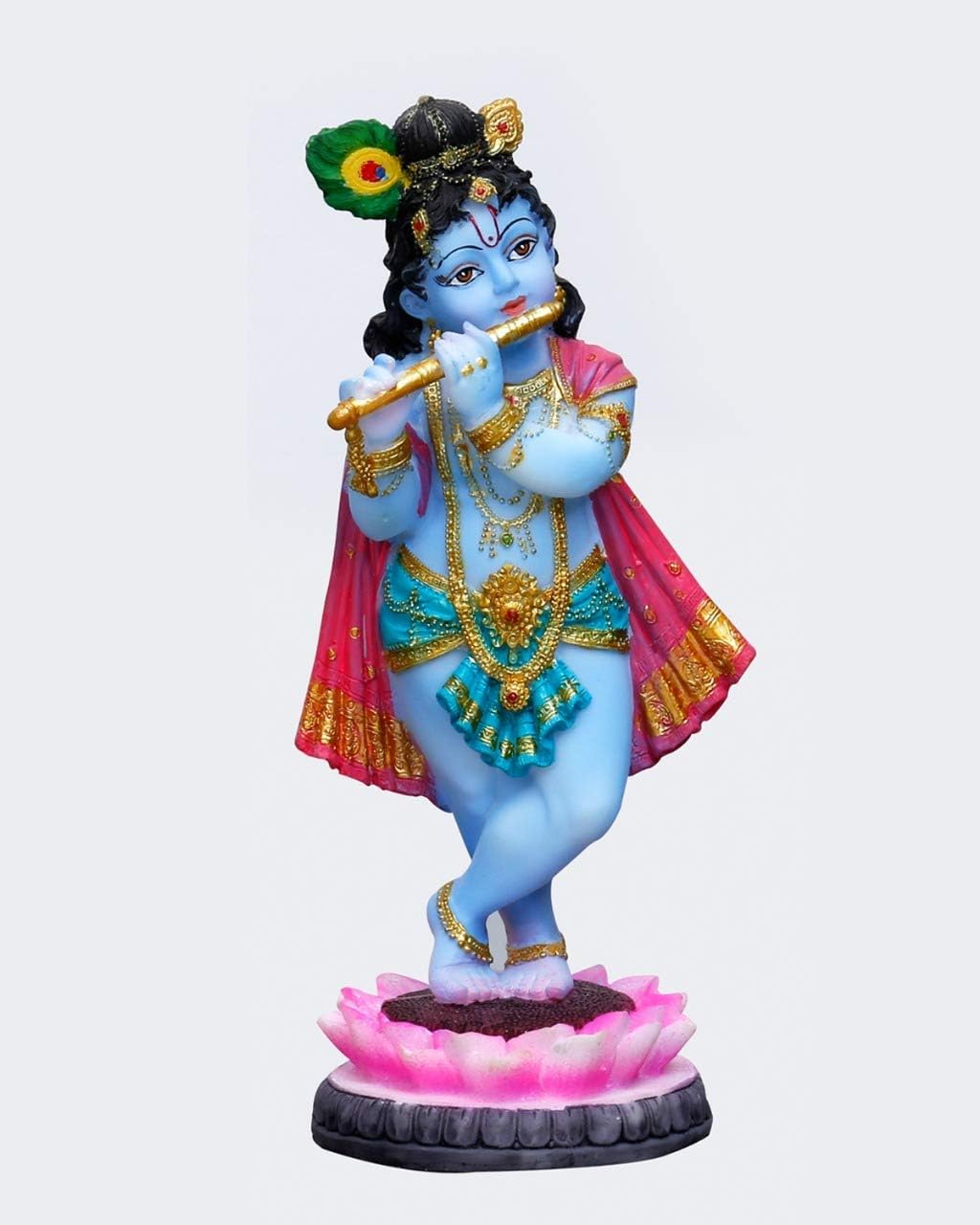 Hand Crafted Big Krishna Murti Standing On Lotus-Hindu God and Goddess Idol/Statue/Murti/Figurine(8.5")-Polyster Resin-Multicolour-Showpieces for Gifting and Home Decor