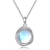 POPLYKE Pearl Moonstone Opal Black Pearl Necklaces for Women 925 Sterling Silver Single Pearl Necklace 8mm Pearl Gemstone Jewelry for Mom Wife