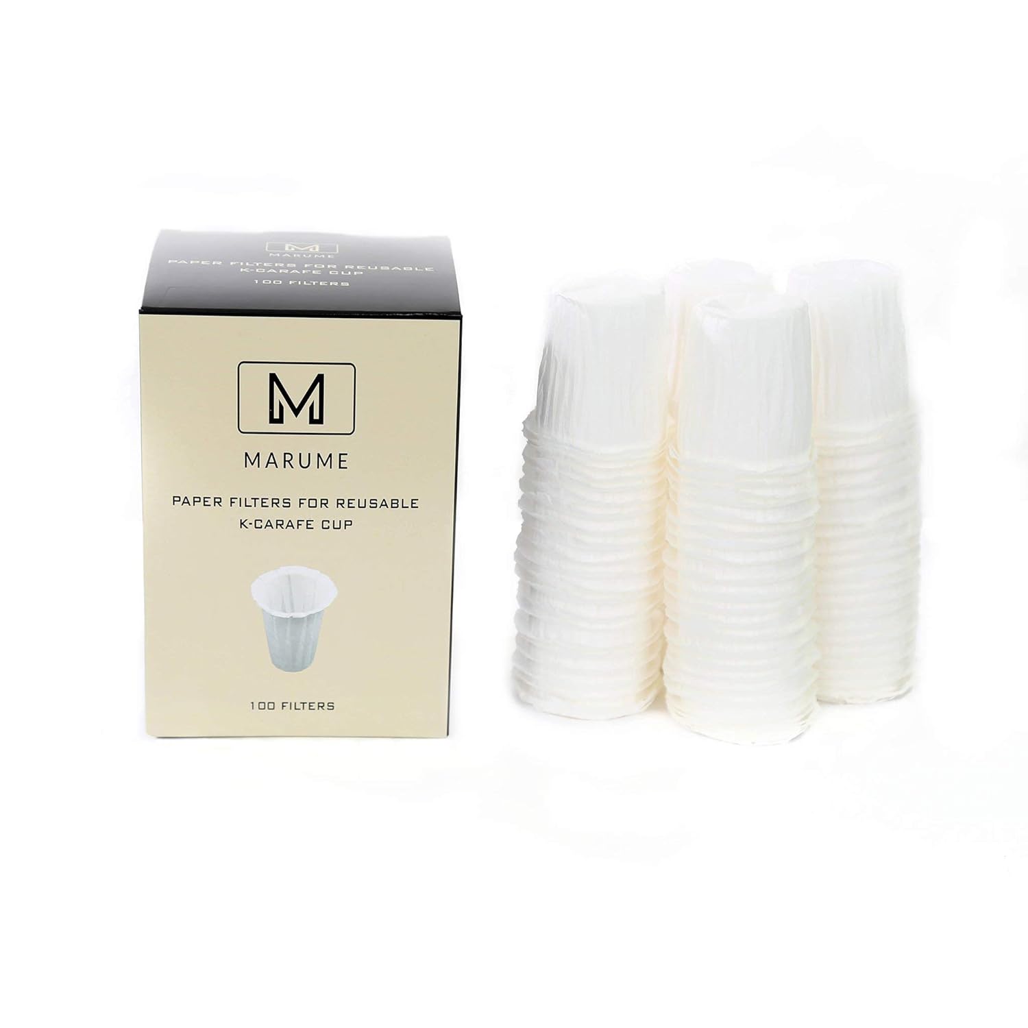 100 Disposable Carafe Coffee Filter Paper for Reusable Single Serve Keurig Brewer 2.0 - Refills for Reusable K-Cups - Marume Mie Cup MF-W100C