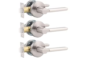 Brotima No Lock Passage Door Lever, Reversible Door Handle Without Locking for Right/Left Handed Door, 3 Pack Satin Nickel Slim Round Lever Set for Interior/Exterior Use