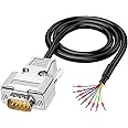 ANMBEST DB9 Solderless Breakout Connector with 5Ft 24AWG Replacement Cable, Metal Shell RS232 D-SUB Serial to 9-Pin Port Terminal Male Adapter Connector Breakout Board