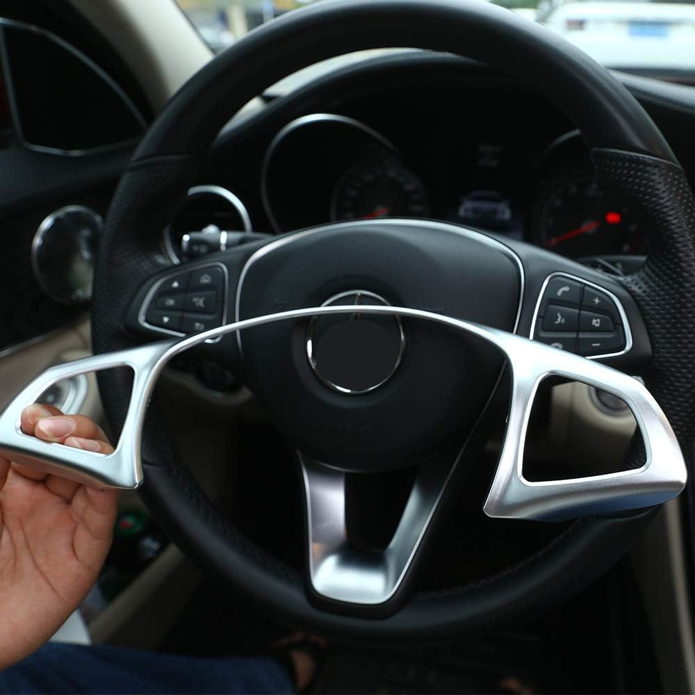 YIWANG Carbon Fiber Style ABS Chrome Steering Wheel Decoration Frame Trim For Benz C Class E Class CLA GLA GLS GLE AClas B Class GLC W213 W205 Auto Accessories (Matte Silver) - Image 4
