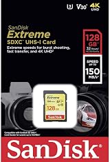 SanDisk Extreme 128GB SDXC Card U3 V30 150MB/s Read 70MB/s Write view 3