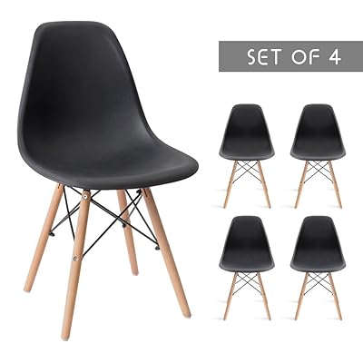 Devoko Modern DSW Dining Chairs Set of 4, Plastic Shell, Black