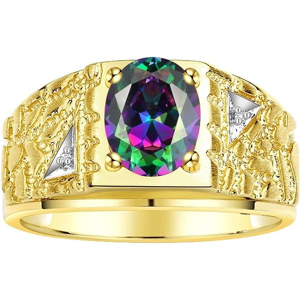 RYLOS Men's 14K White Gold Emerald Cut Birthstone Ring With Diamonds - Sizes 8 To 13 - View #8