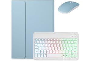 kaidisen Backlit Keyboard for Galaxy Tab S9 11 inch/Tab S9 FE 10.9 inch/Tab S8 11 inch/Tab S7 11" Keyboard Case with Mouse, Detachable Backlight Color Keyboard Case,Mist Blue+White