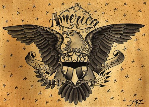 America Fuck Yeah by Thea Fear Eagle Tattoo w/ Banner Artwork Canvas Art Print