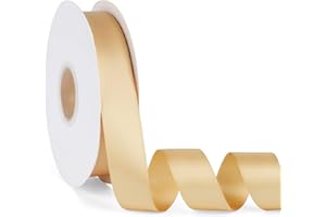 BOMYBAW Double Faced Solid Color Gold Satin Ribbon 1" X 50 Yards Continuous, High Density Polyester Ribbon for Gifts Wrapping, Wedding, Party, Crafts, Hair Bows, Flowers, Home DIY Decor