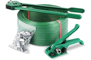 Flyrivergo Polyester (PET) Banding Strapping Kit, 5/8" x 1049' Pallet Packaging Kit, 1100lbs Heavy Huty Strapping Tool, Tensioner Crimper Sealer Tool with 100 Metal Seals, 100 Protector Corners