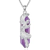 AOBOCO Phoenix Necklace for Women Men Sterling Silver with Amethyst Healing Crystal Phoenix Jewelry Protection Energy Amulet Jewelry Birthday Gifts