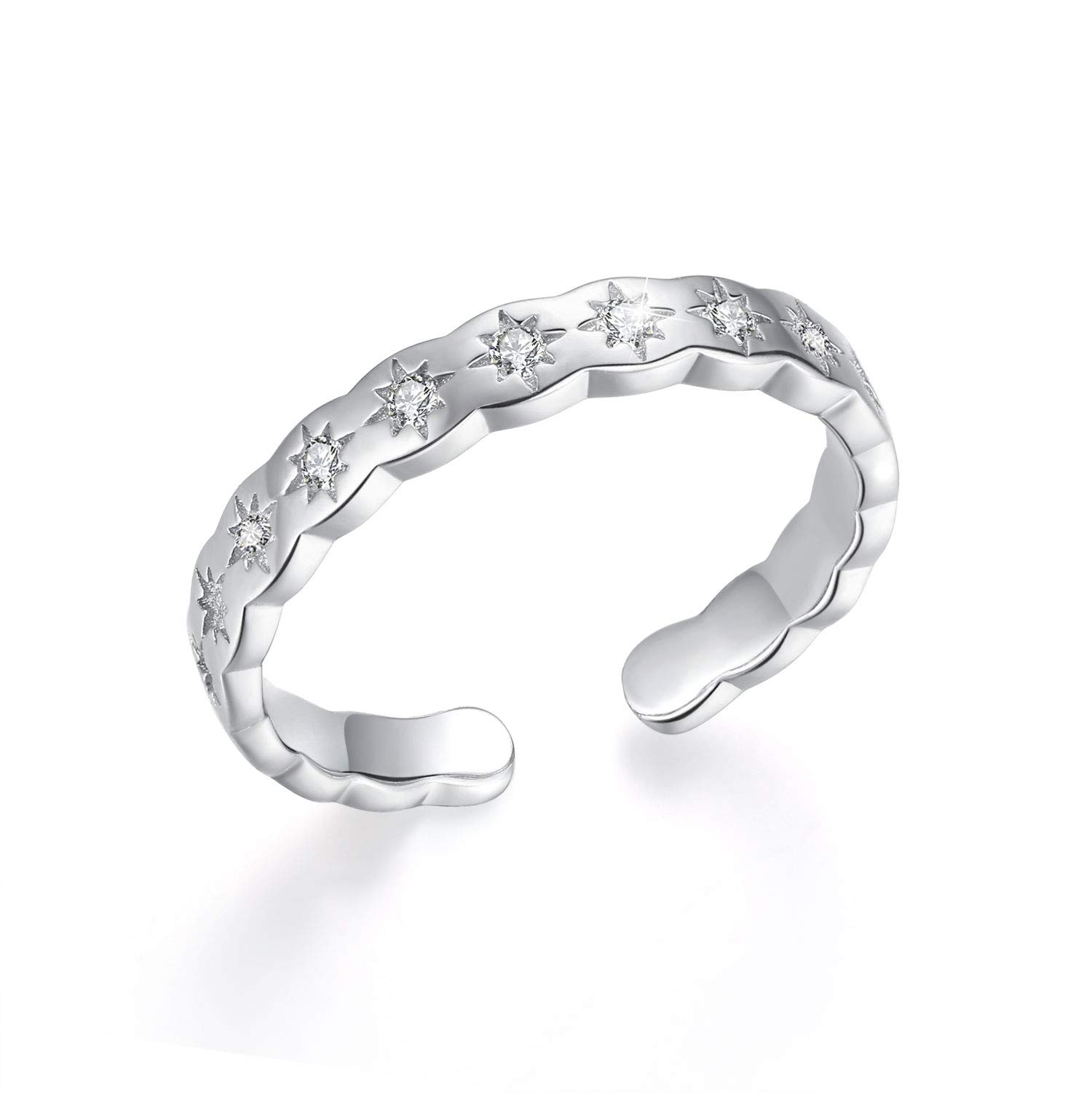 TRISHULA Stars Ring 925 Sterling Silver Cubic Zirconia Adjustable Open Ring Jewellery Gift for Women