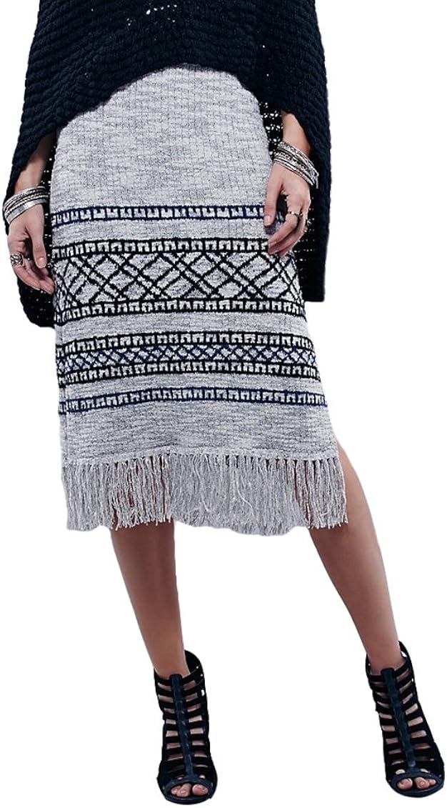 Fringe Sweater Skirt, Grey Combo 