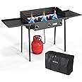 ROVSUN 3 Burner Propane Gas Stove with Side Shelf & Carrying Bag, 225,000BTU Outdoor Burner with Wind Panel & CSA Listed Regulator, Picnic Cooker for Home Patio Cooking Camping Brewing Turkey Frying