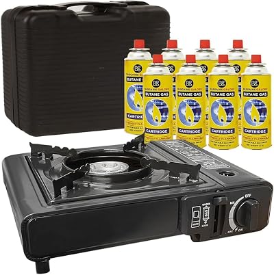BARGAINS-GALORE Portable Gas Cooker Camp Stove with 8 Butane Canisters