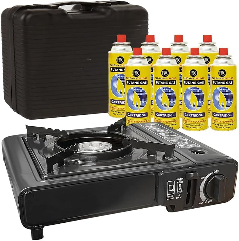 BARGAINS-GALORE Portable Gas Cooker Camp Stove with 8 Butane Canisters