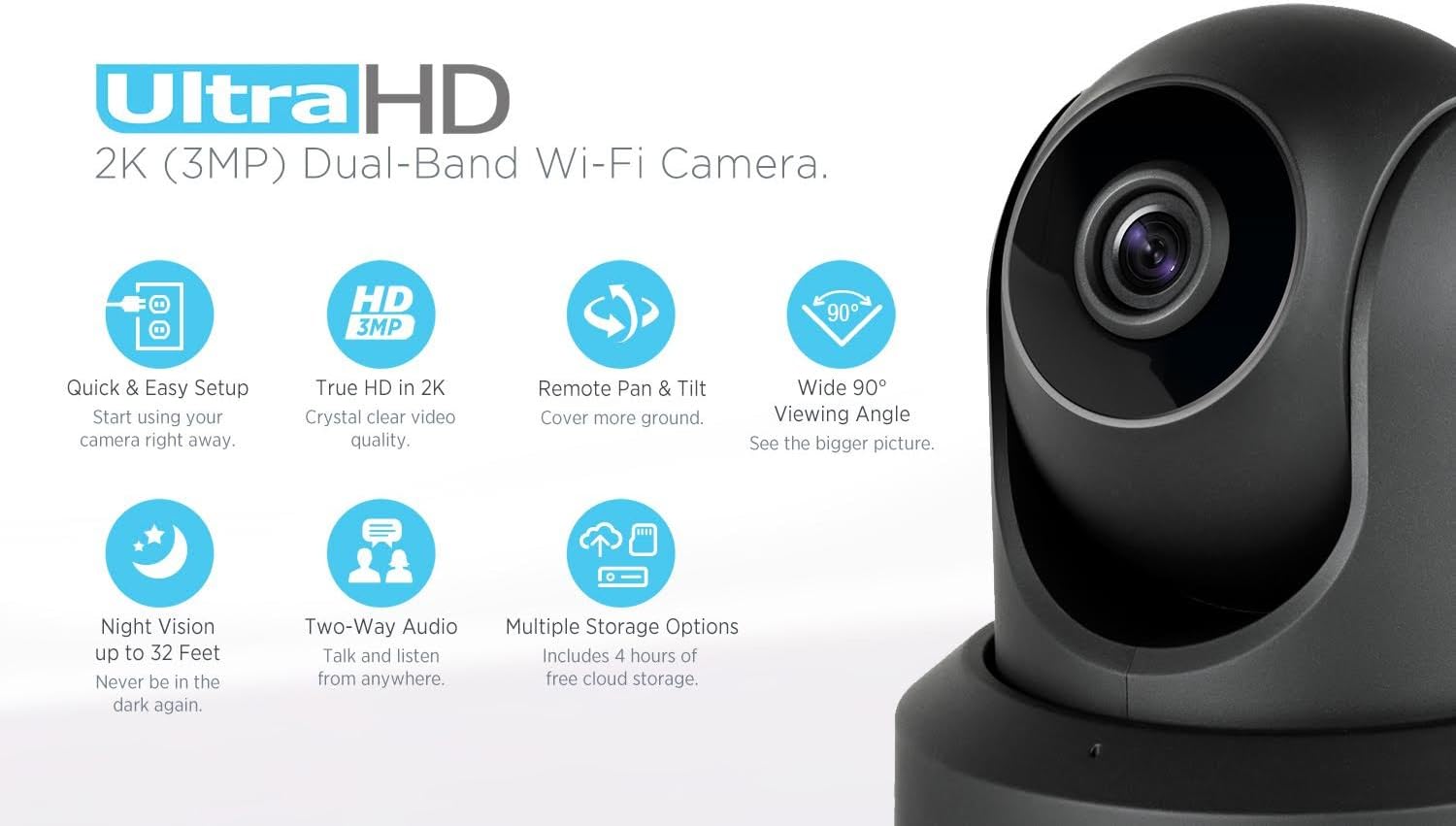 Amcrest UltraHD 2K WiFi Camera 3MP (2304TVL) Dualband 5ghz / 2.4ghz Indoor Pan/Tilt Surveillance Wireless IP Camera - Image 3