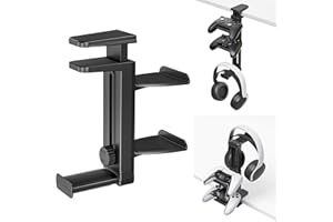 KOSKER Controller Holder & Headphone Stand Under Desk with Adjustable Clamp, Controller Stand&Headset hanger for Desk Mount with 360° Rotating Hook & Cable Organizer, 3-in-1 Gaming Accessories Organizer