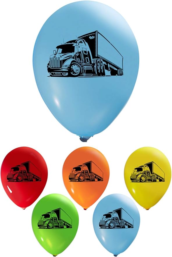 Truck Balloons 12 Inch Latex 2 Sided Print (16 Count