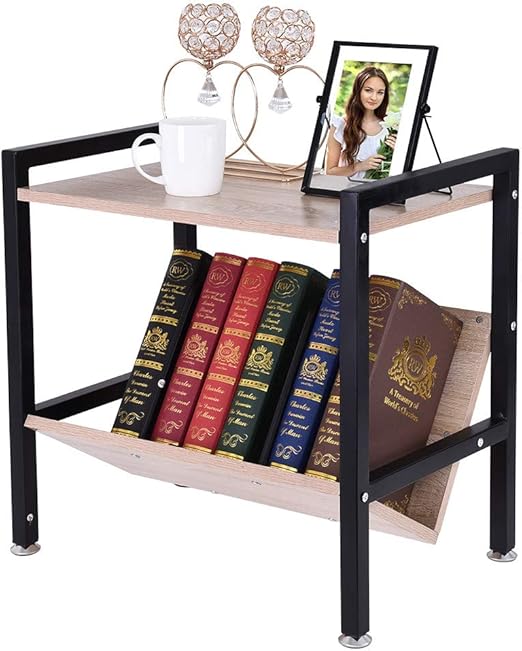 Amazon Com Shamoluotuo Nightstand End Table With Storage Rack Side Table Stand With Bookshelf Corner Table Wood Industrial Side Table For Home Office Living Room Bedroom 21 6 L X 14 2 W X 21 5 H Vintage Brown