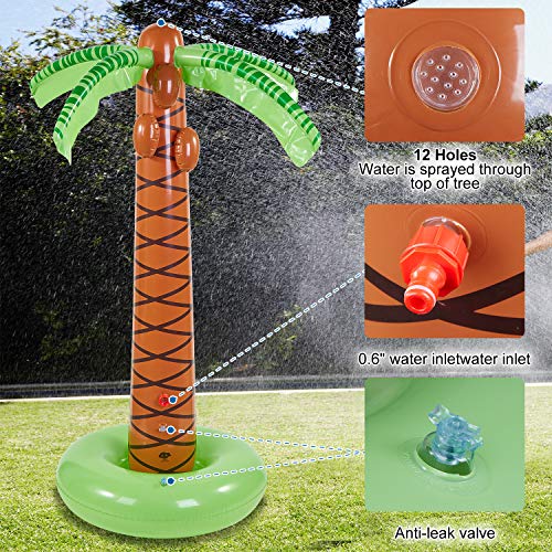 COUOMOXA Water Sprinkler Toy Inflatable Palm Tree, Outdoor Water Play Sprinklers Summer Cooler Spray Toy Water Fun Backyard Play Hawaiian Luau Party Decoration Tree ,61" for Toddler,Kids and Famil