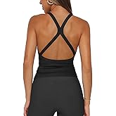 Hragc Womens Halter Tops Racerback Workout Tank Top for Women Plunge V Neck Split-Back Spaghetti Strap Fitted Ribbed Shirts