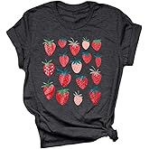 JINTING Strawberry Shirt for Women Cute Pink Graphic Tee Girls Fruit Lovers Shirts Garden Casual Summer Tee Tops
