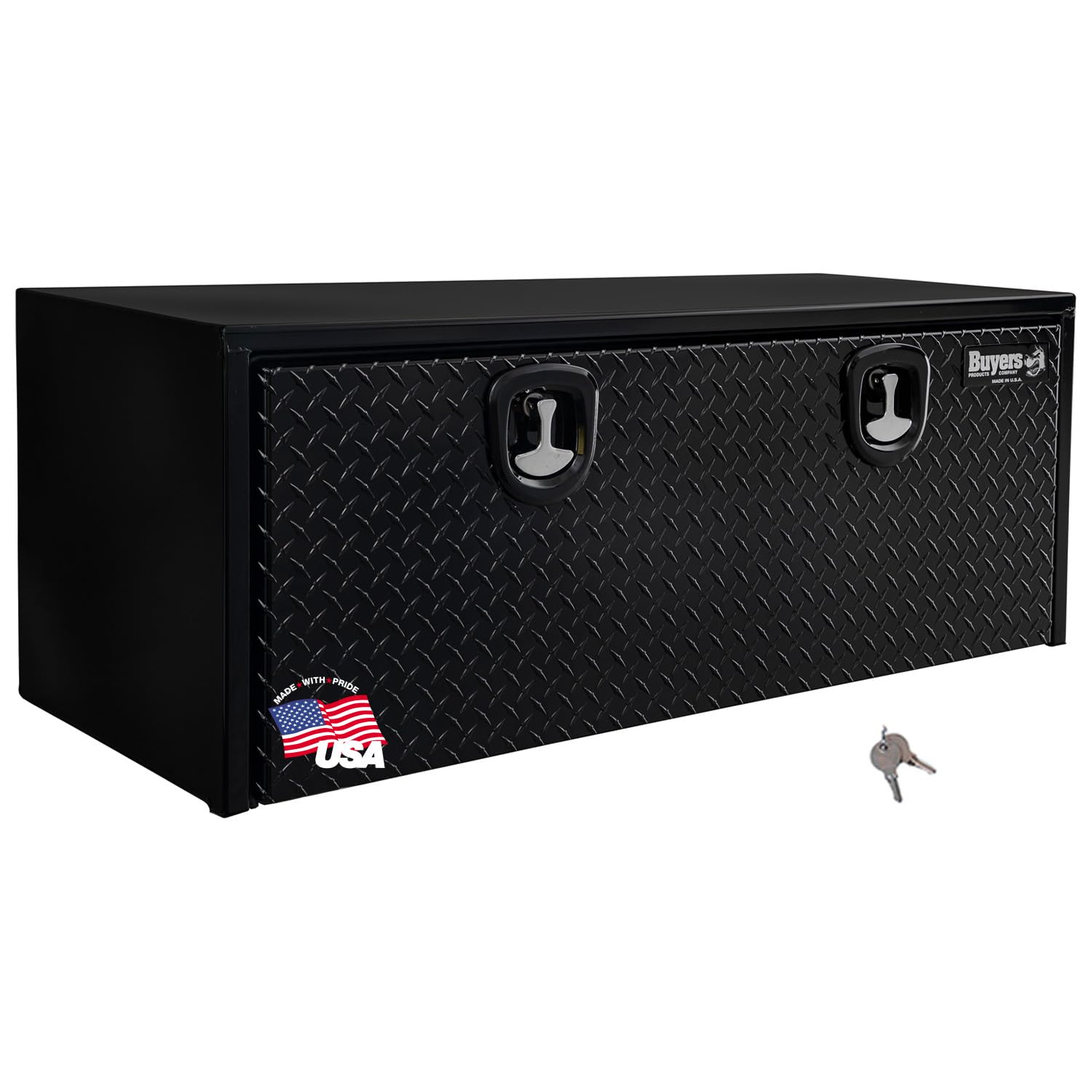 Photo 1 of **SCRAPES. DIRT. MISSING KEYS**Buyers Products 1702510 Black Steel Truck Tool Box With Aluminum Diamond Tread Door, 18 x 18 x 48 Inch, Made In The USA, Truck Box for Organization & Storage, Job Tool Chest, Contractor Toolbox
