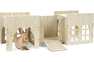 Navaris Rabbit Castle - Wooden Hideaway Playhouse for Bunny - MDF & Pine Wood Rabbit Toy House - Hideout Fort - 44-7/8 x 15-3