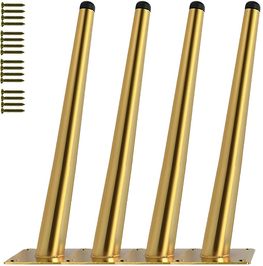 TempFoo Metal Furniture Legs 12 Inch, Gold Oblique Conical Matte Furniture Feet for Sofa Cabinet Coffee Table Chair Desk Cupboard Couch Bed Home DIY Projects Mid-Century Minimalist Style