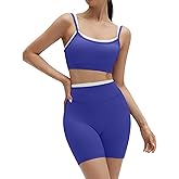 SUUKSESS Women 2 Pieces Workout Sets Padded Spaghetti Straps Camis High Waist Biker Shorts