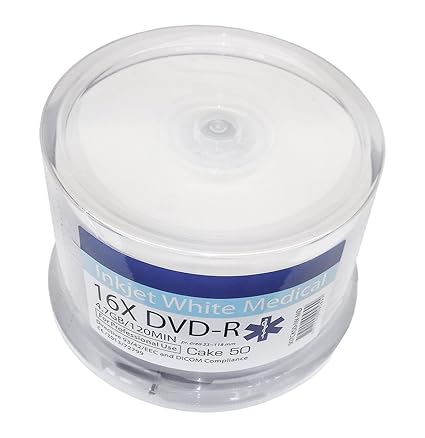 50 Bedruckbare Medical DVD Rohlinge Archival Pro DVD-R 4,7GB Wide Inkjet Printable weiß, vollflächig bedruckbare Oberfläche f