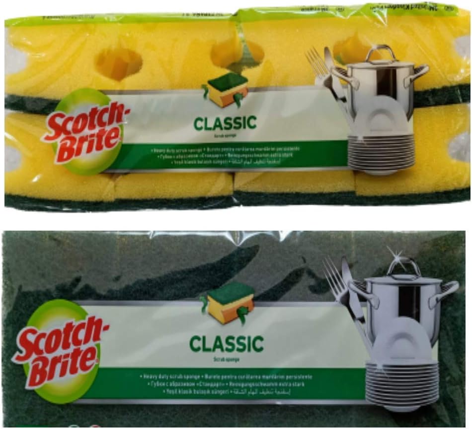 Scotch Brite Classic Sponge Scourers Heavy Duty Long Lasting, Pack of 3 x 8, Green/Red, 8 Count (Pack of 3) - Image 5