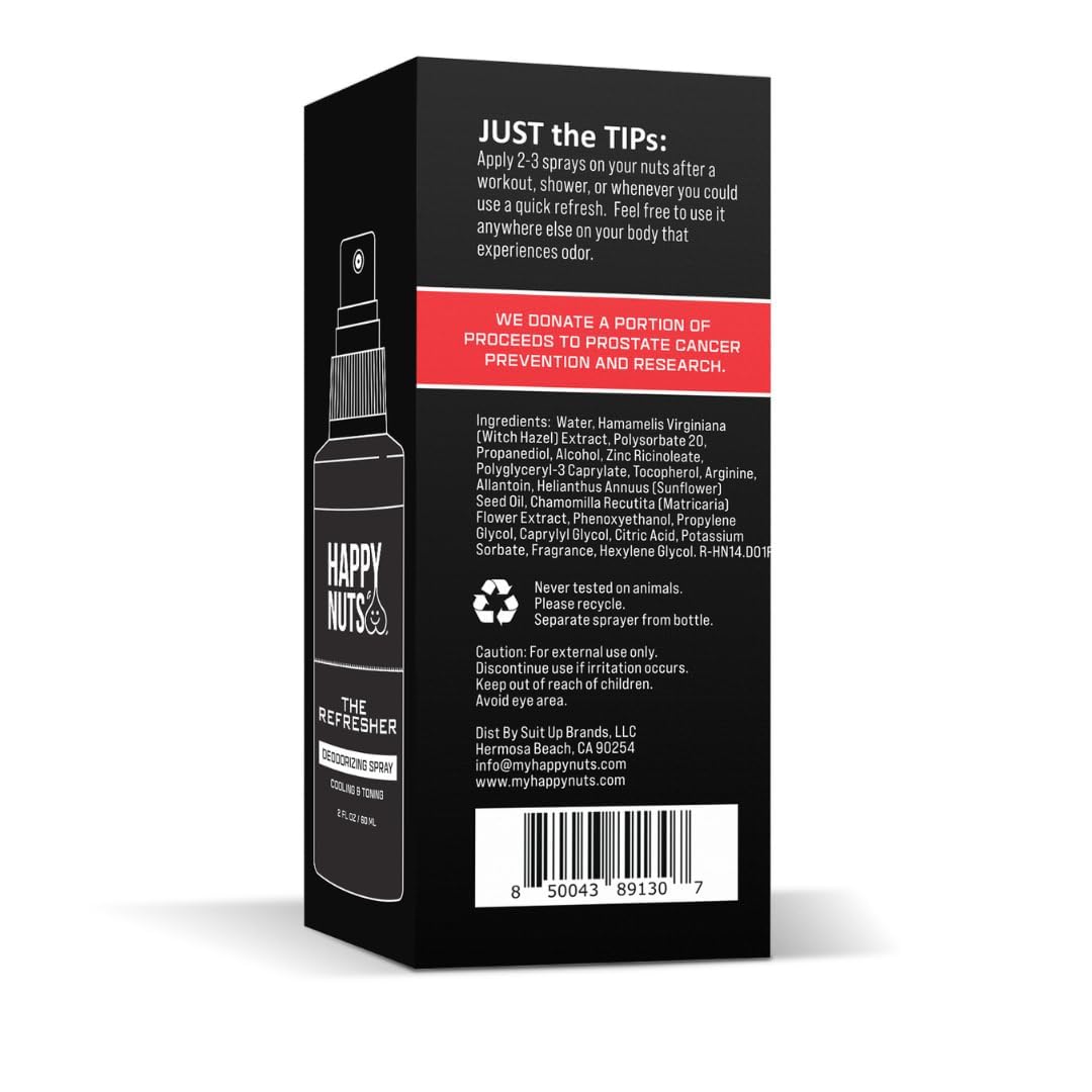 Happy Nuts The Refresher Men's Ball Deodorant Spray - Cooling, Toning, Deodorizing Body Spritz - Clean Ingredients, Ideal for Post-Trimming, Shaving & Cleansing - Groin Deodorant Spray (1 Pack)