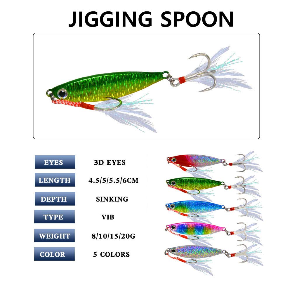 Pack of 5 Micro Jigging Spoon Lures for Bass Pike Trout Sinking Metal