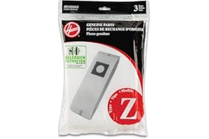 Hoover Vacuum Cleaner Bags for Upright Vacs, Pack of 3, White, Type Z Allergen Filtration, Part 4010100Z, Hoover Vacuum Bags Refill