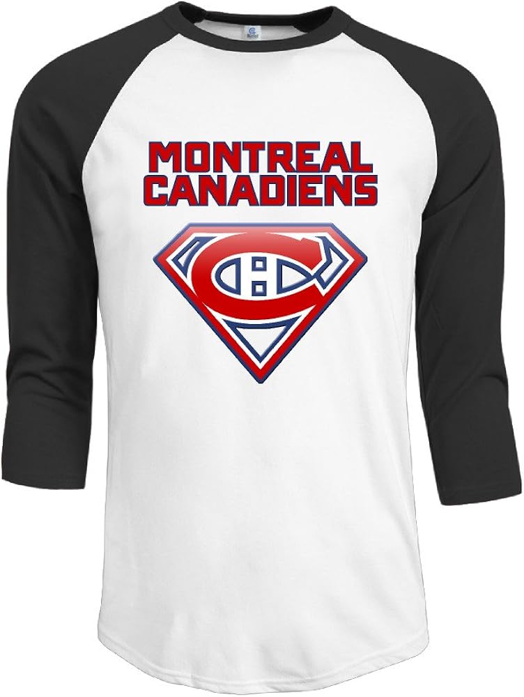 ElishaJ Men's Montreal Sport Ice Hockey 3/4 Raglan Sleeves Baseball Tees Black