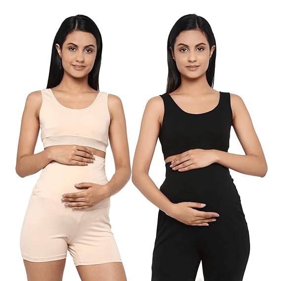Women's Round Neck Maternity Bra Pack of 2 - Skin & Black