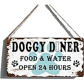 Funny Dog Food Sign Doggy Diner Signs Home Pet Room Decor Gifts for Dog Lovers Rustic Wooden Hanging Signs Farmhouse Wall Decorations (6x12 Inches)