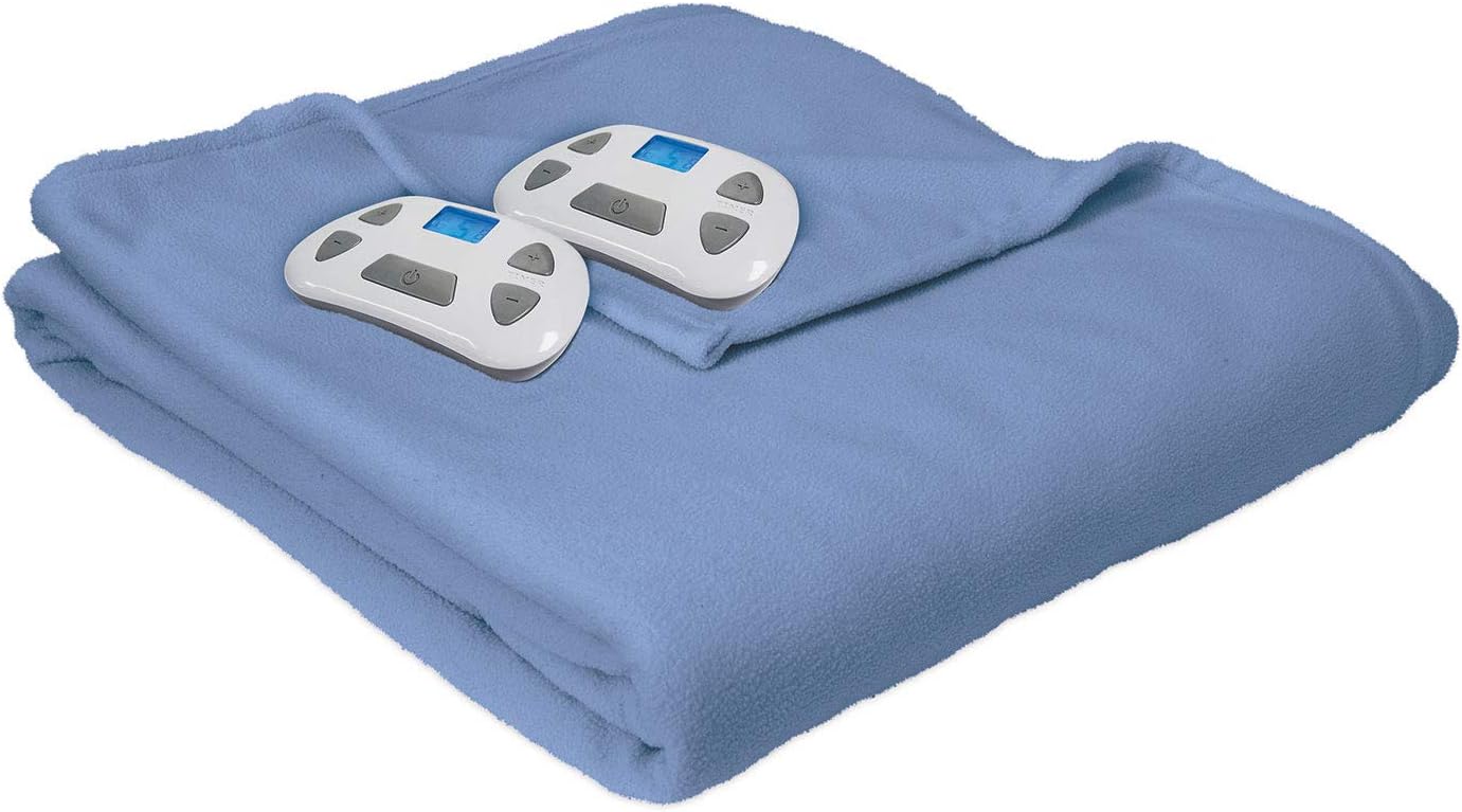 Pure Warmth 874126 Micro Fleece Electric Heated Warming Blanket Queen Slate Blue Washable Auto Shut Off 10 Heat Settings: Home & Kitchen