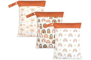 KKTAPOS Wet Dry Bags for Baby Cloth Diapers - Waterproof Reusable Washable Travel Bags, Gym Bag, Pool, Daycare Soiled Baby Items Yoga Gym Bag for Swimsuits & Wet Clothes 3pcs/set（Heart&Rainbow